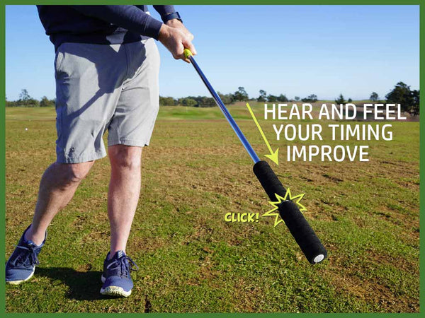 Swing Align Click Stick golf swing speed training aid clicks when you swing correctly