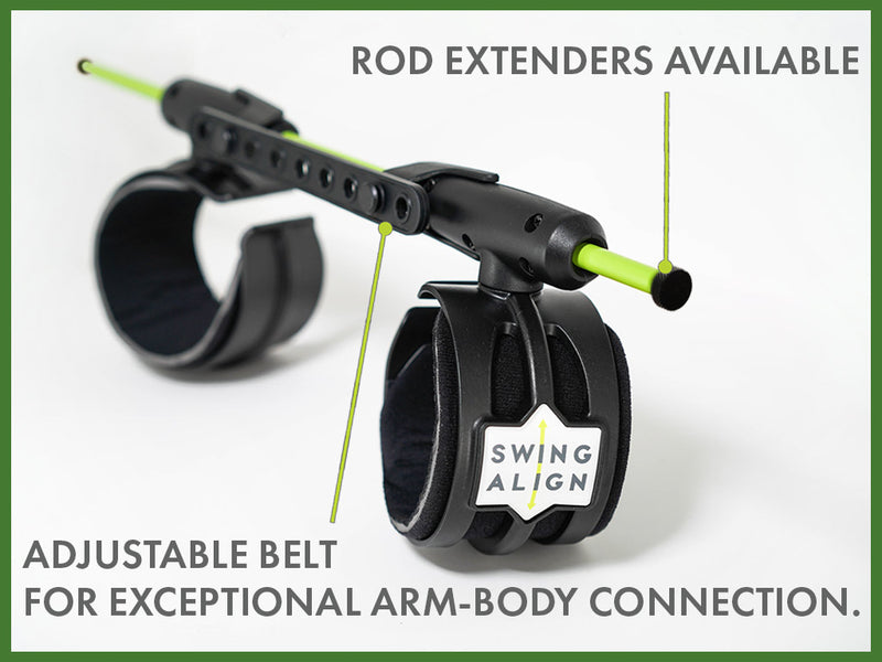 Swing Align golf swing training aid's adjustable belt teaches arm-body connection